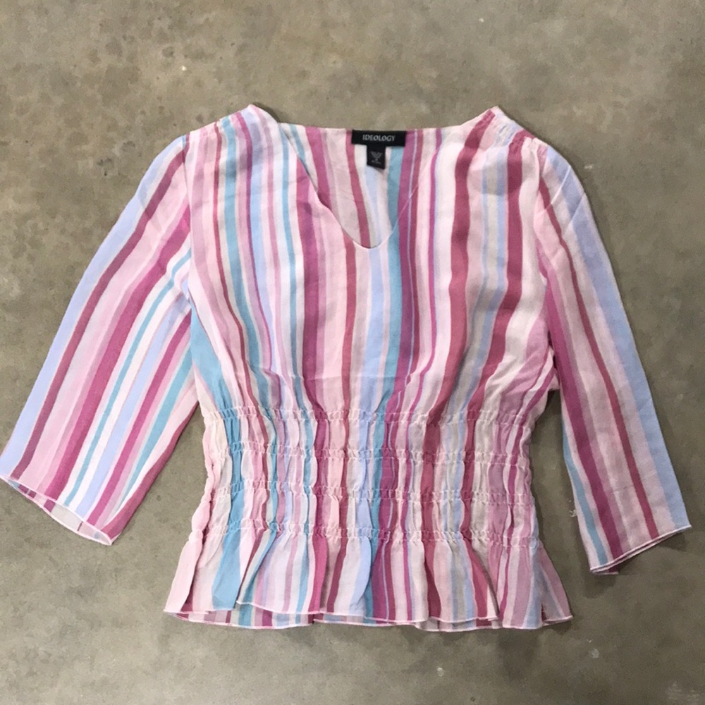 100% silk blouse, pink and blue stripe